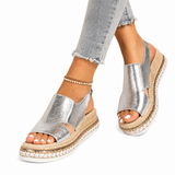 OrthoFlow™ | Women’s Summer Wedge Sandals – Supportive Comfort, Metallic Finish
