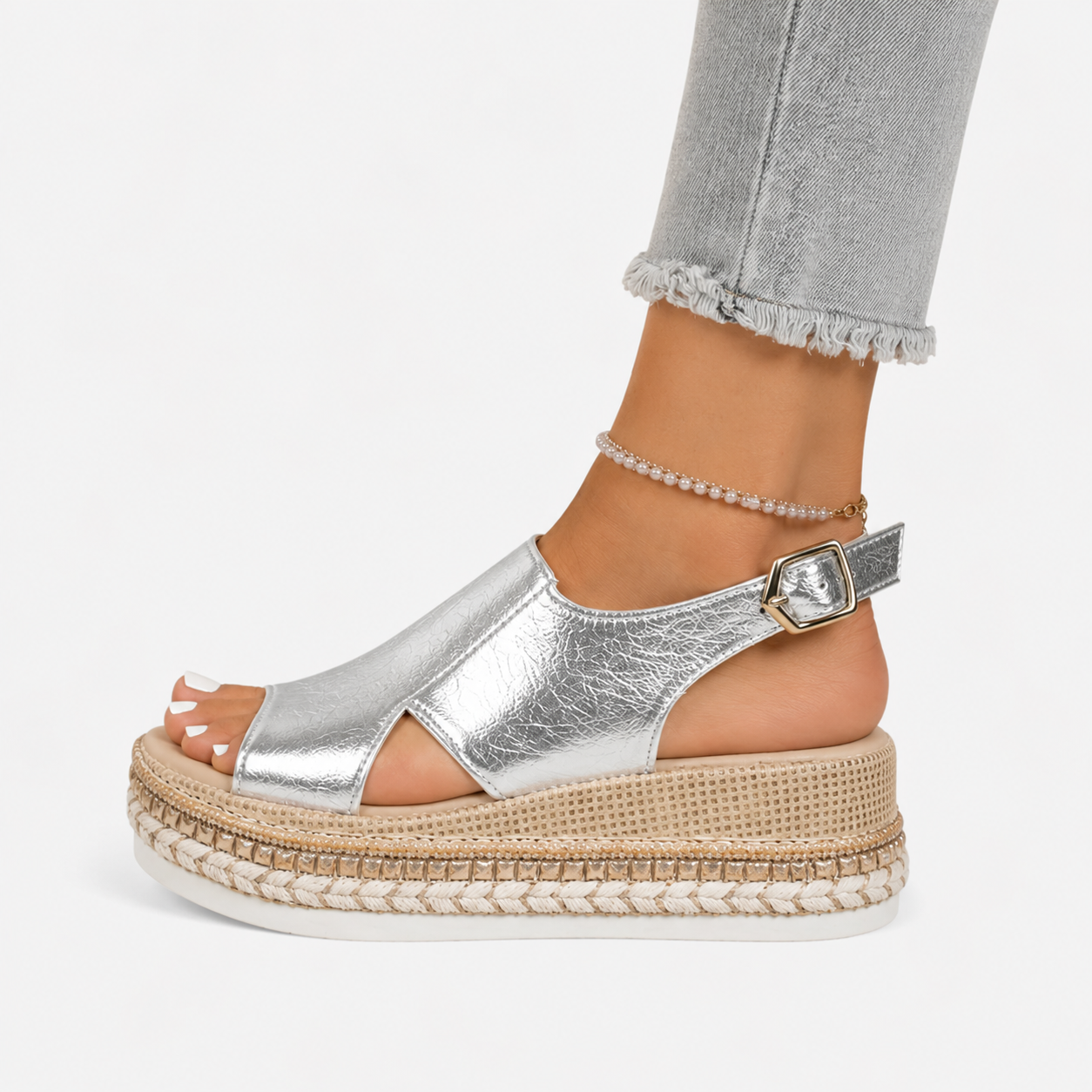 OrthoFlow™ | Women’s Summer Wedge Sandals – Supportive Comfort, Metallic Finish