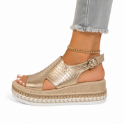 OrthoFlow™ | Women’s Summer Wedge Sandals – Supportive Comfort, Metallic Finish