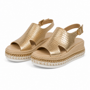 OrthoFlow™ | Women’s Summer Wedge Sandals – Supportive Comfort, Metallic Finish