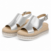 OrthoFlow™ | Women’s Summer Wedge Sandals – Supportive Comfort, Metallic Finish